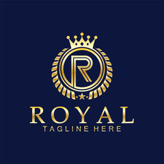 R initial royal crown logo. Royal, King, queen luxury symbol. Font emblem.