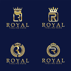 R initial royal crown logo. Royal, King, queen luxury symbol. Font emblem.