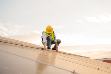 Engineer working on checking equipment in solar power plant,Technology solar energy renewable.