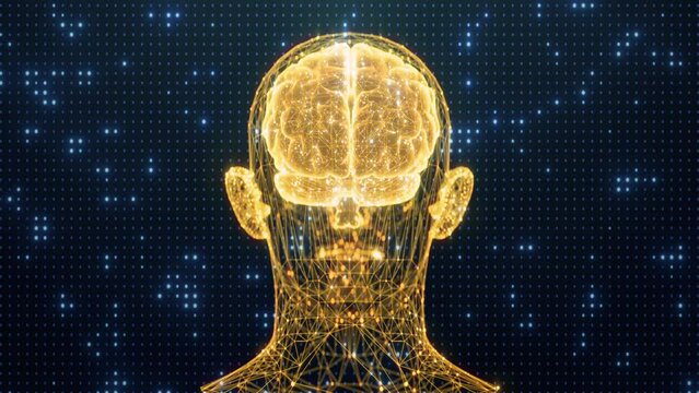 Technology AI Brain Artificial intelligence - concept 3d render background glowing AI visualize on LED dot flickering background
