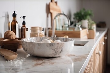 Fototapeta na wymiar sleek marble bowl resting on a modern kitchen countertop. Generative AI