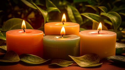 Small candle with light. Generative AI	