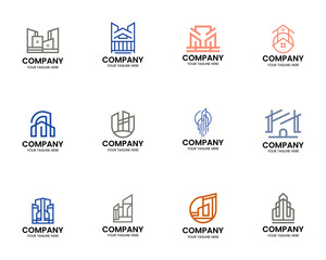 Real estate, architecture, interior and exterior logo design vector illustration template