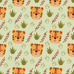 tiger with nature seamless pattern design