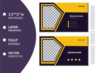 Modern business template. Double sided business card design template, violate and orange business card inspiration.