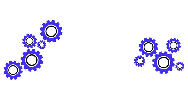 Rotating Blue Gears Animation. Spinning Cogwheels Mechanism.