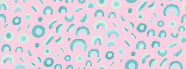 Vector Watercolor Rounds Pattern and Ink Doodle, Fun and playful design set a Grunge Circles Background, Kids Geometric Spots and Pastel Seamless Watercolor Rounds Pattern