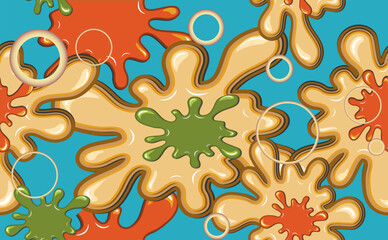Seamless pattern with abstract blotches and rings in warm shades. 70's style
