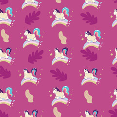 Cute unicorn, and pink background decoration. Seamless repeating pattern texture background design for fashion fabrics, textile graphics, prints etc,