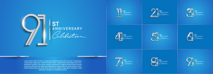 set of anniversary logotype silver color and white handwriting for special celebration event