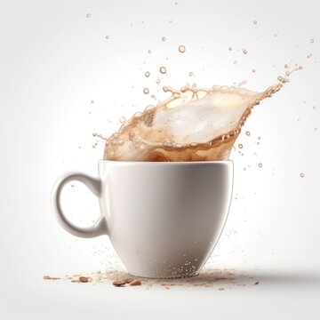 cup of latte coffee on a crisp isolated white background - Generated by Generative AI