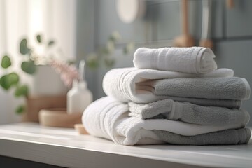 Fototapeta na wymiar neat stack of folded towels on a countertop. Generative AI