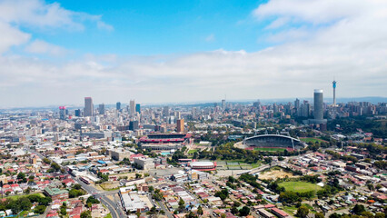 Fototapeta na wymiar aerial view of johannesburg city skyline, south africa