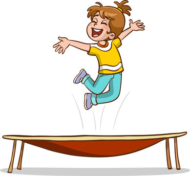 kids jumping on trampoline cartoon vector