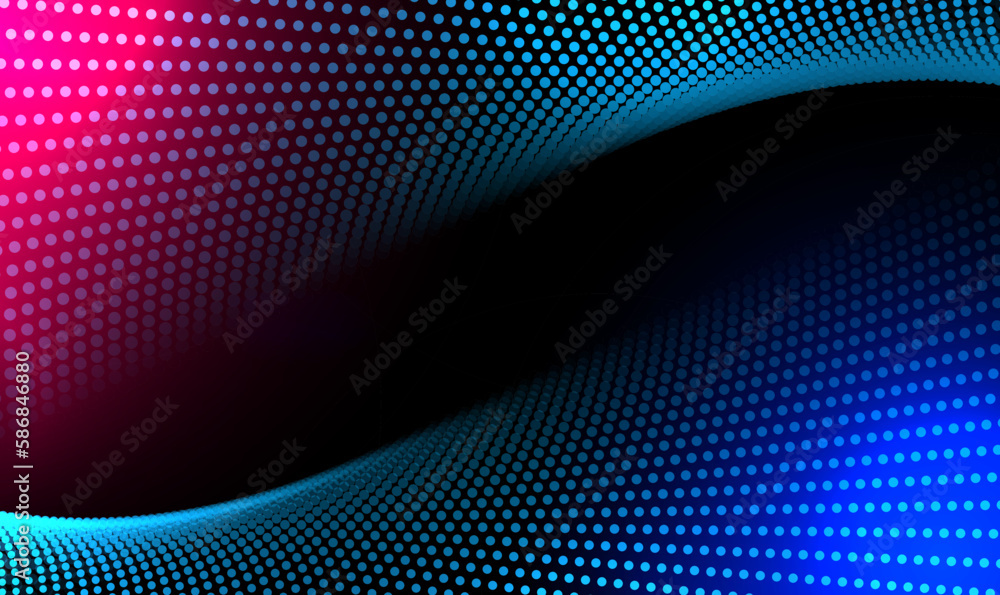 Poster abstract technology digital lighting futuristic glowing blue and pink light dots wave background. pa