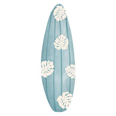 Watercolor cute surfboard, summer element on beach, Summer illustration