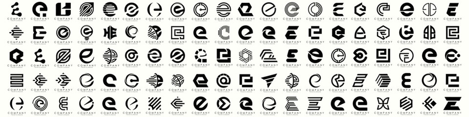 mega collection letters E logo design inspiration. minimalist abstract letter logos with black color