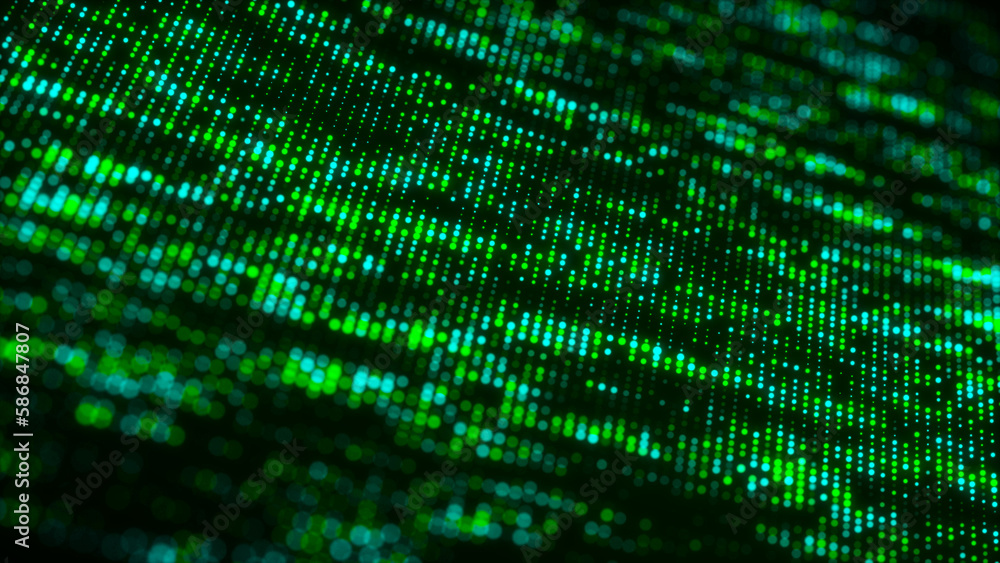 Poster futuristic background from green shining dots. abstract mesh background. big data visualization. 3d 