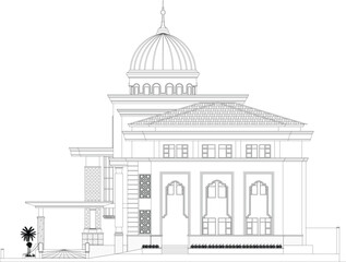 continuous line drawing of building islamic, residential building concept, logo, symbol, construction, illustration simple.vector. one line drawing of a house. house 2D drawing.
