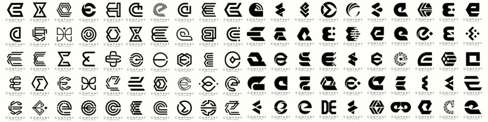 mega collection letters E logo design inspiration. minimalist abstract letter logos with black color