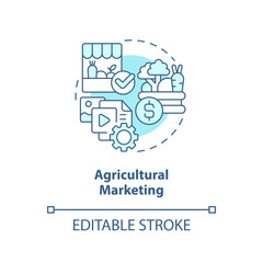 Fototapeta premium Agricultural marketing turquoise concept icon. Products. Farming business subsidy abstract idea thin line illustration. Isolated outline drawing. Editable stroke. Arial, Myriad Pro-Bold fonts used