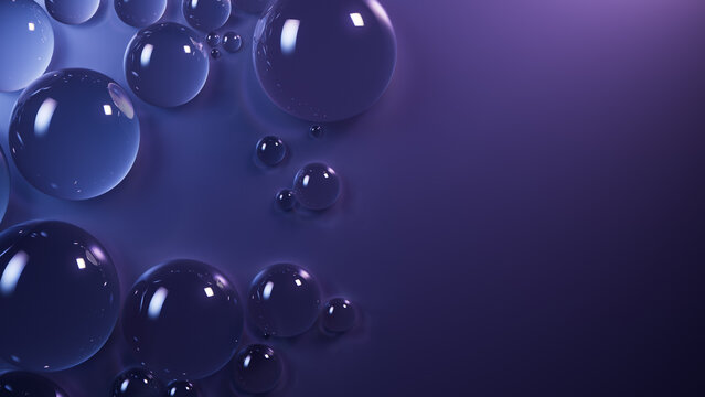 Purple and Blue Background with Liquid Droplets on Surface. Modern Wallpaper with Copy-Space.
