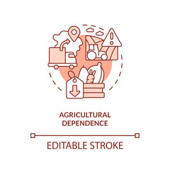 Agricultural dependence terracotta concept icon. Disadvantage of farming policy abstract idea thin line illustration. Isolated outline drawing. Editable stroke. Arial, Myriad Pro-Bold fonts used