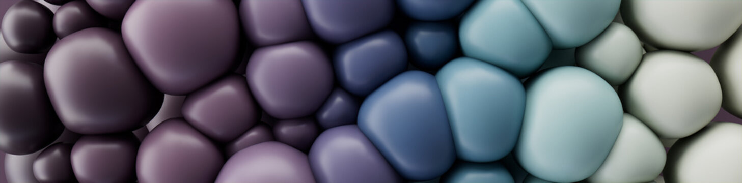 Abstract background made of Purple and Green 3D Balloons. Multicolored 3D Render.  
