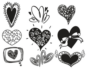 Set of black and white heart