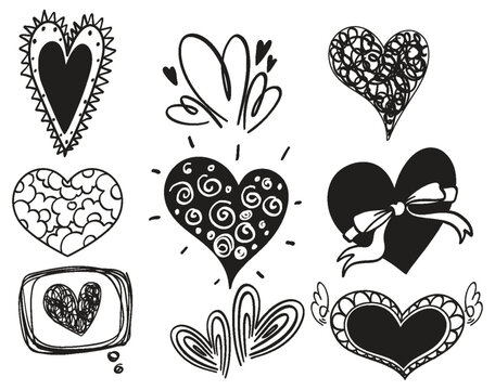 Set of black and white heart
