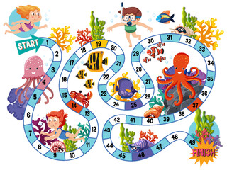 Simple board game for children underwater template