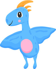 Cute flying dinosaur in hand drawn cartoon style