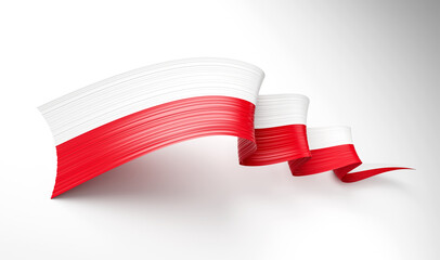 3d Flag Of Poland Country, 3d Wavy Shiny Poland Ribbon Isolated On White Background, 3d illustration