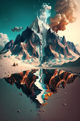 Futuristische Berglandschaft: Eine digitale Illustration voller Hightech und Science-Fiction-Elemente