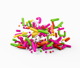 Fototapeta premium 3d Colorful Sugar Sprinkles, Decoration For Cake And Bakery On White Background, 3d illustration