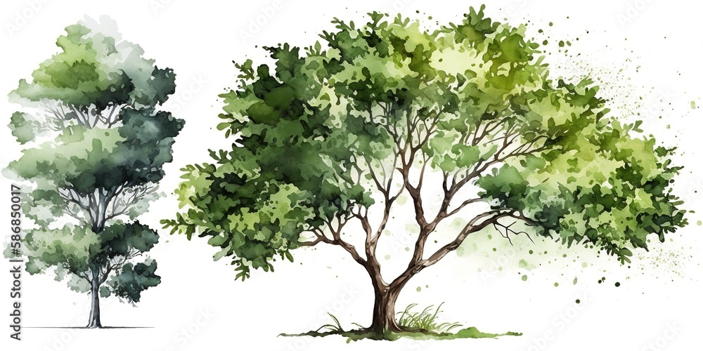Poster illustration of a green tree, devoid of any context generative ai