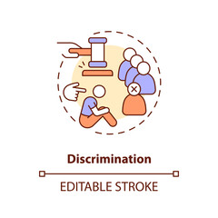 Discrimination concept icon. Social exclusion. Intolerance. Justice issue abstract idea thin line illustration. Isolated outline drawing. Editable stroke. Arial, Myriad Pro-Bold fonts used