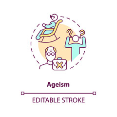 Ageism concept icon. Age discrimination. Social injustice example abstract idea thin line illustration. Isolated outline drawing. Editable stroke. Arial, Myriad Pro-Bold fonts used