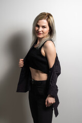 woman, professional entrepreneur standing in office clothing, smiling and looking confident, white background