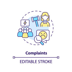 Complaints concept icon. Unsatisfied customers. Law and legal issue abstract idea thin line illustration. Isolated outline drawing. Editable stroke. Arial, Myriad Pro-Bold fonts used