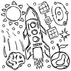 space icons. Cosmos background. Doodle vector space illustration