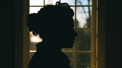Woman's profile portrait, anxiety concept  Generative AI