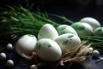 pile of fresh eggs on a wooden table. Generative AI