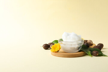 Concept of skin care cosmetics, Shea butter, space for text