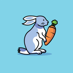 Happy baby rabbit bringing a carrot