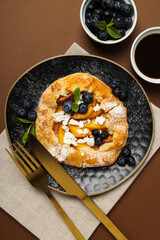Fruit galette, composition for tasty food concept, top view