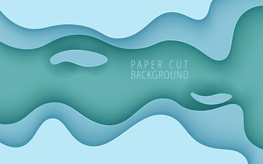 abstract green blue soft liquid color papercut wavy layers background. eps10 vector