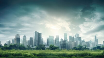 Background with a city and copyspace. Generative AI