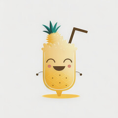 Pineapple Drink Cartoon Cute. Generative AI