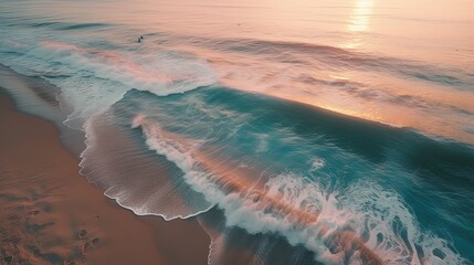 sunlight dye blue wave crashing shore in orange hue in evening time, Generative Ai